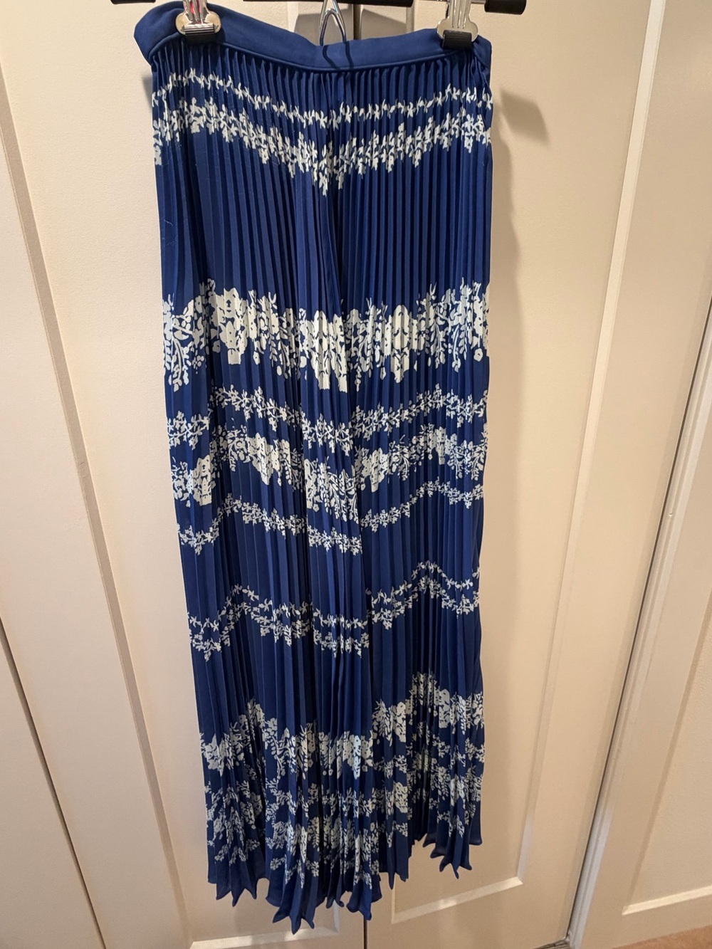 Self-Portrait Navy and White Pleated Maxi Skirt